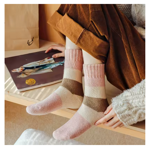 6x Damensocken Warm Wintersocken Fleece Gefüttert Frottee Socken Bunt 3 Paar