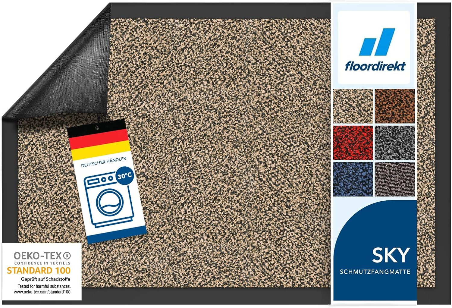 Floordirekt Schmutzfangmatte Rhine - Waschbare & Leistungsstarke Fußmatte - Sauberlaufmatte Mit Rutschfester Rückseite - Türmatte Für Den Eingangsbereich (Ocker-Schwarz (Meliert), 40 Cm X 60 Cm)