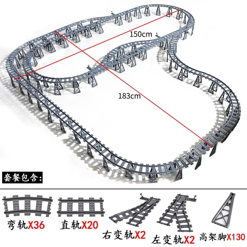 MOC Railroad Bridge Train Track Combination Scene Building Blocks DIY Cross Track Bricks Toys Rail Car Compatible with LEGO