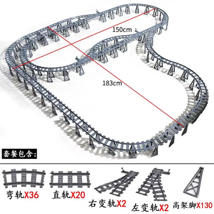 MOC Railroad Bridge Train Track Combination Scene Building Blocks DIY Cross Track Bricks Toys Rail Car Compatible with LEGO