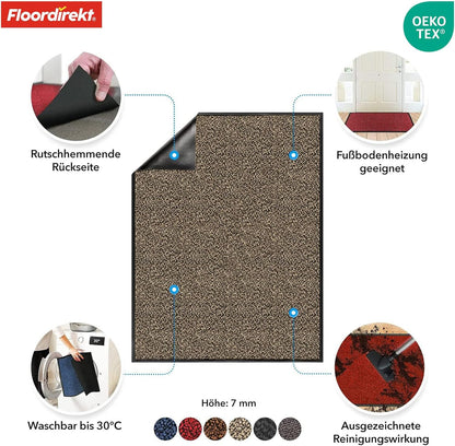 Floordirekt Schmutzfangmatte Rhine - Waschbare & Leistungsstarke Fußmatte - Sauberlaufmatte Mit Rutschfester Rückseite - Türmatte Für Den Eingangsbereich (Ocker-Schwarz (Meliert), 40 Cm X 60 Cm)
