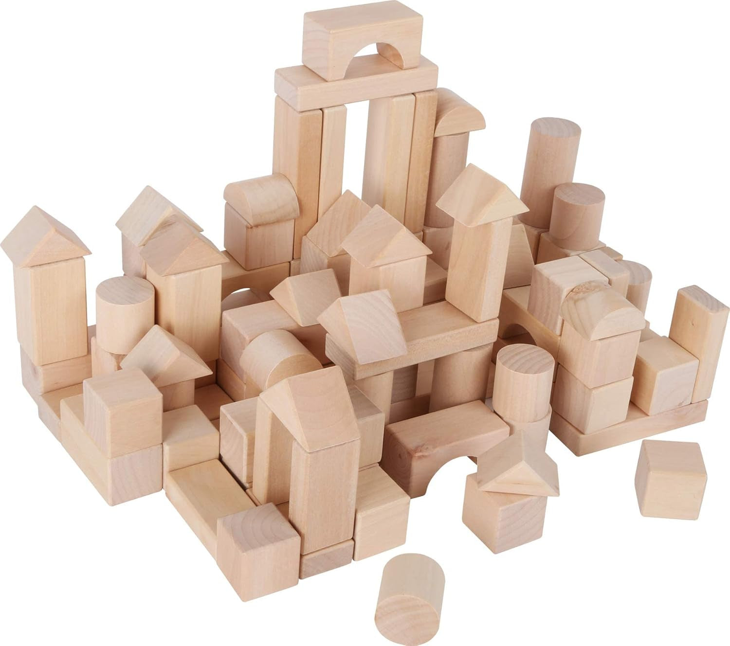 Small Foot Naturbausteine Aus Holz, 100 Bausteine in Verschiedenen Formen