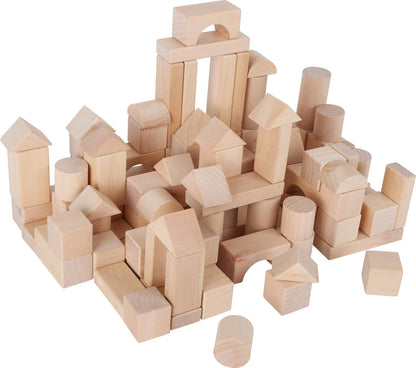 Small Foot Naturbausteine Aus Holz, 100 Bausteine in Verschiedenen Formen