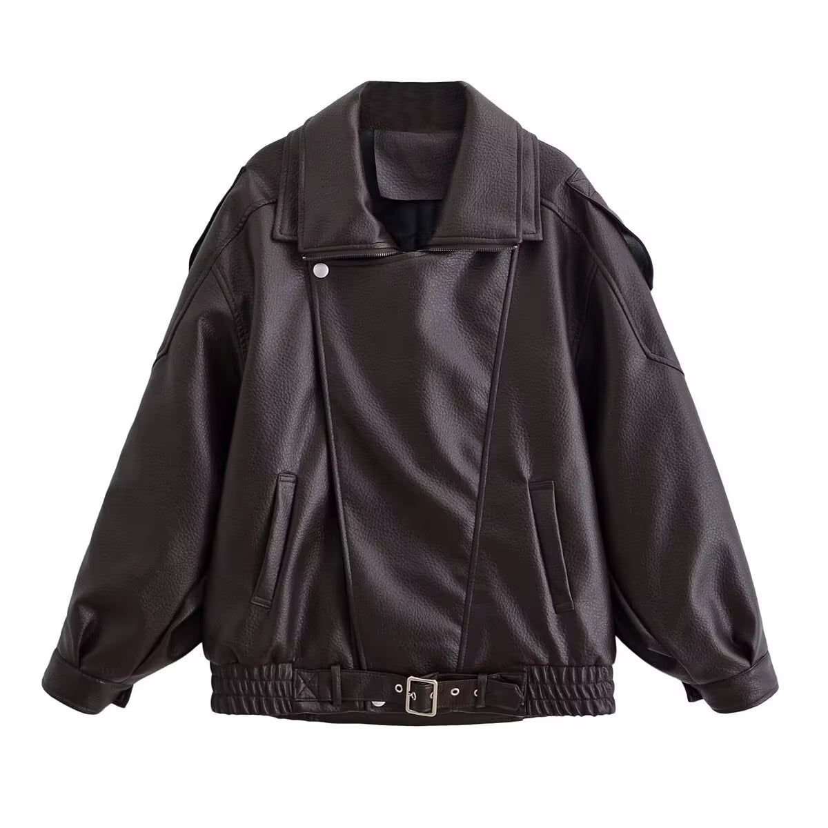 Leder Jacke Für Frauen Casual Solide Lange Sleeve Zipper Pu Leder Mäntel Neue Mode Weibliche Streetwear