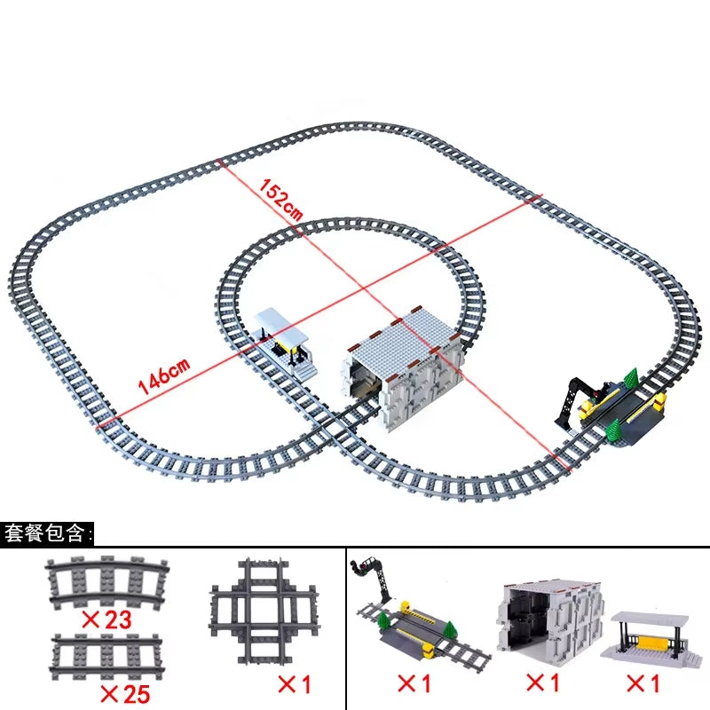 MOC Railroad Bridge Train Track Combination Scene Building Blocks DIY Cross Track Bricks Toys Rail Car Compatible with LEGO