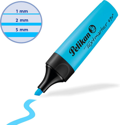 Pelikan Textmarker 490, 6 Neon-Farben, 6 Stück, Mit Keilspitze