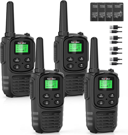 MT10 Walkie Talkie Aufladbar Für Erwachsene Kinder Funkgeräte, 1200Mah Li-Ion Batterie, USB-C Kabel, LED Taschenlampe, VOX Funkgeräte Für Wandern Und Camping,4Er Set