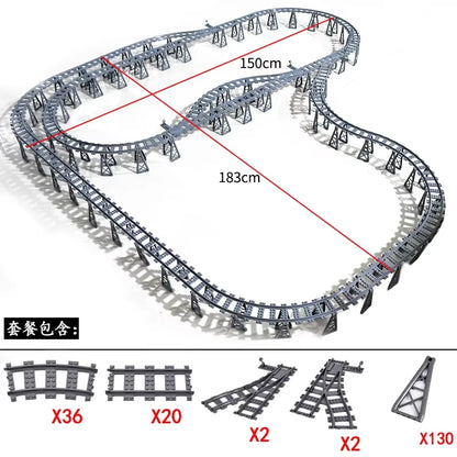 MOC Railroad Bridge Train Track Combination Scene Building Blocks DIY Cross Track Bricks Toys Rail Car Compatible with LEGO