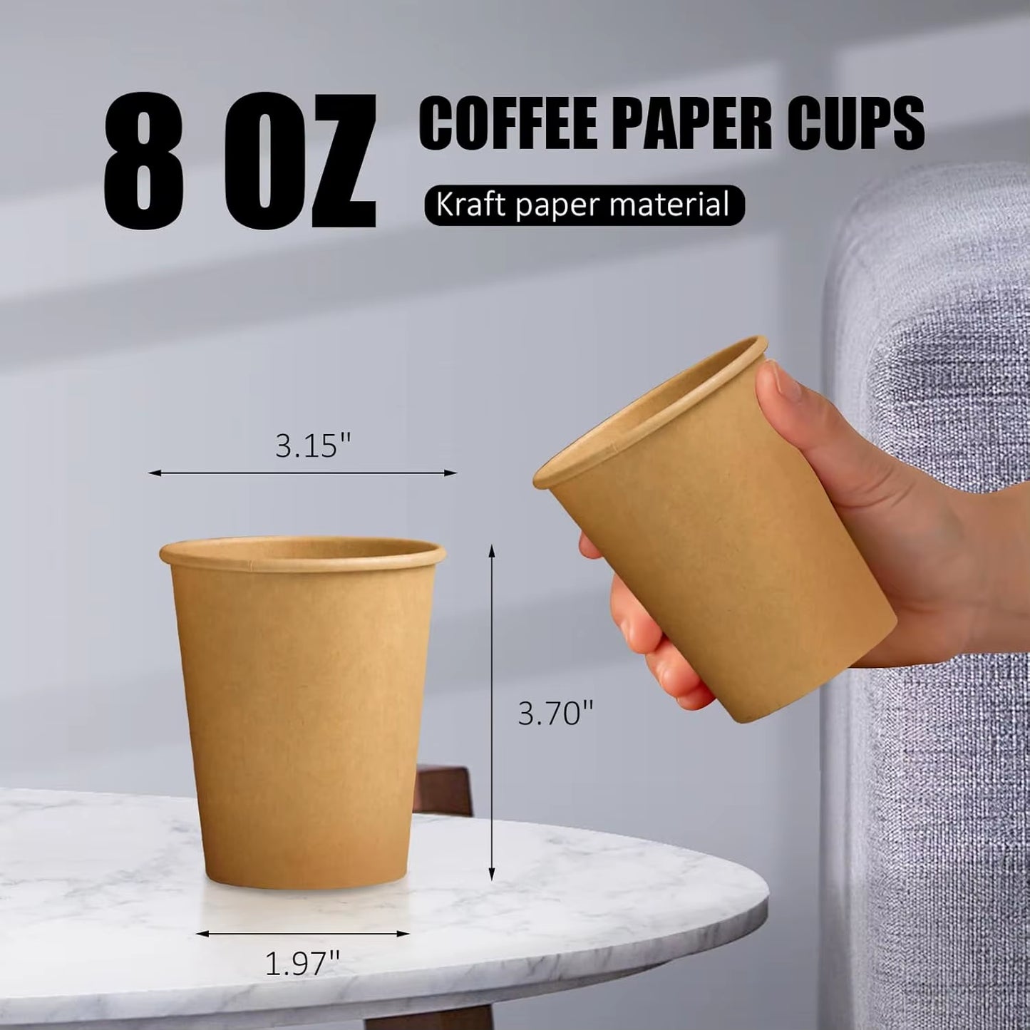 8 Oz Kraftpapierbecher, Einweg-Kaffeetassen Aus Papier, Heiß-/Kalttrinkbecher Für Wasser, Kaffee, Saft, Ungebleichte Becher Für Party-Picknick