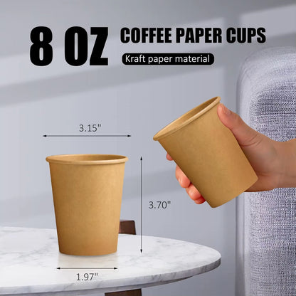 8 Oz Kraftpapierbecher, Einweg-Kaffeetassen Aus Papier, Heiß-/Kalttrinkbecher Für Wasser, Kaffee, Saft, Ungebleichte Becher Für Party-Picknick
