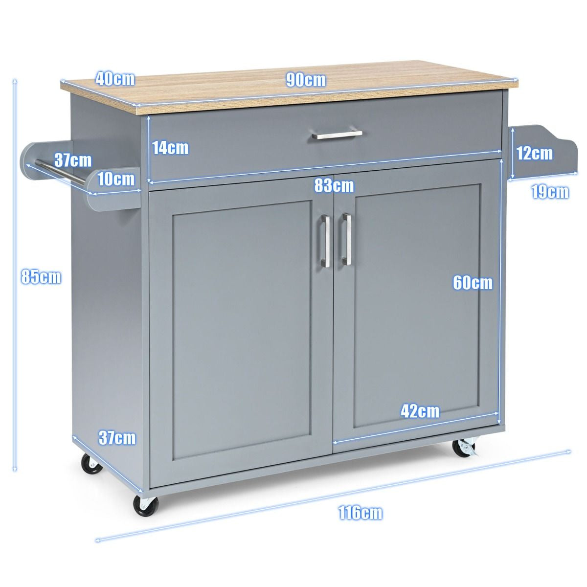 Küchenwagen Mit Handtuchhalter & Gewürzboard & Schublade Kücheninsel Rollbarer Küchenschrank