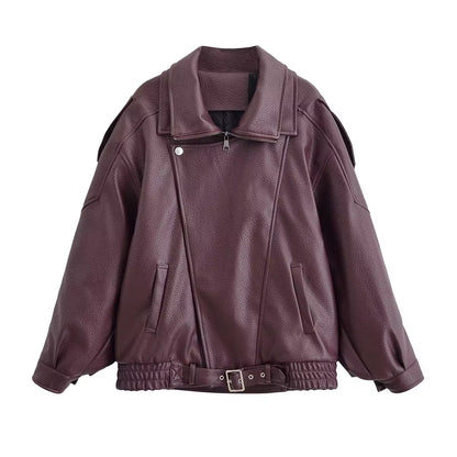 Leder Jacke Für Frauen Casual Solide Lange Sleeve Zipper Pu Leder Mäntel Neue Mode Weibliche Streetwear