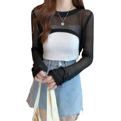 Damen Strick Cardigan Sommer Crop Top Strickjacke Kurze Sexy Bolero Strickshirt