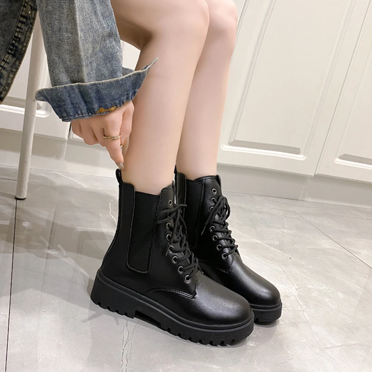 Chelsea Boots Damen Stiefeletten Blockabsatz Bequeme Stiefel Runde Kappe Schuhe
