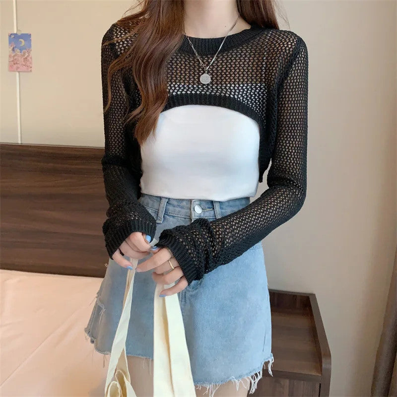 Damen Strick Cardigan Sommer Crop Top Strickjacke Kurze Sexy Bolero Strickshirt