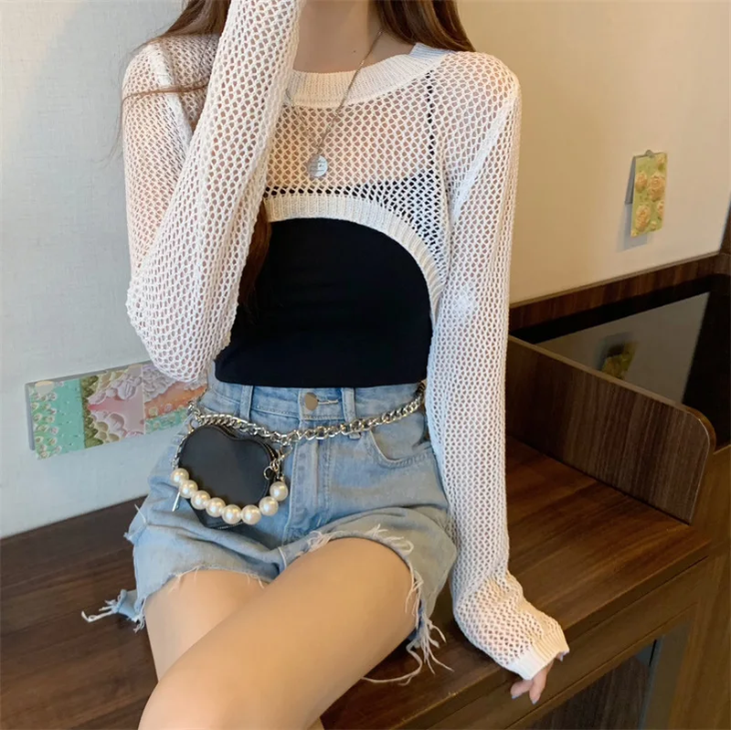 Damen Strick Cardigan Sommer Crop Top Strickjacke Kurze Sexy Bolero Strickshirt