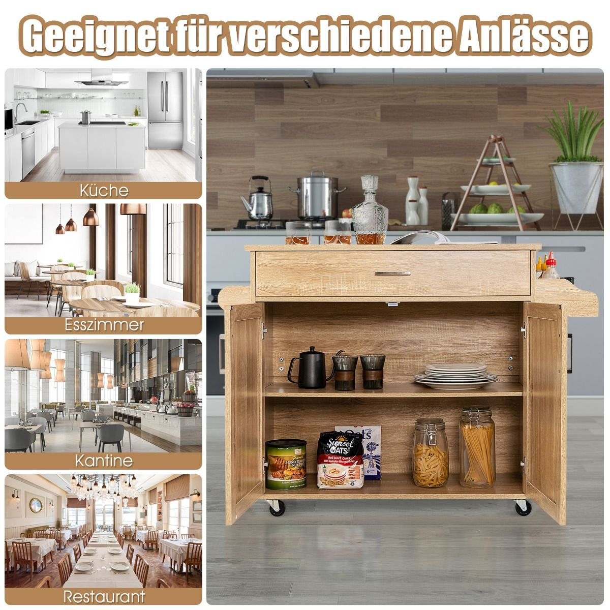 Küchenwagen Mit Handtuchhalter & Gewürzboard & Schublade Kücheninsel Rollbarer Küchenschrank