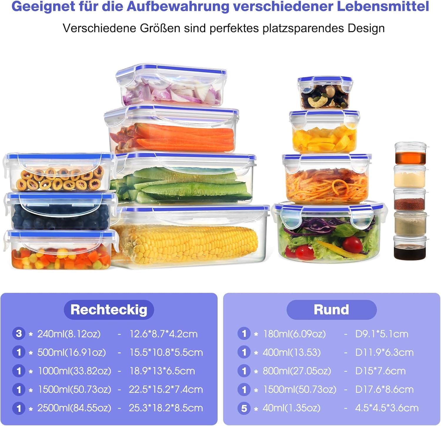 YASHE 32Er Frischhaltedosen Mit Deckel, Luftdichte Aufbewahrungsbox, Bpa-Frei Kunststoff Aufbewahrungsbehälter Für Küche, Vorratsdosen Set Mit Etiketten