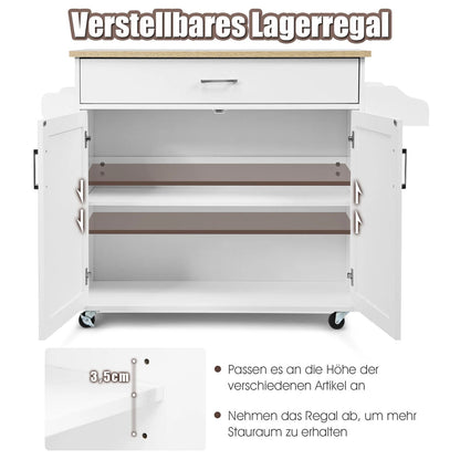 Küchenwagen Mit Handtuchhalter & Gewürzboard & Schublade Kücheninsel Rollbarer Küchenschrank