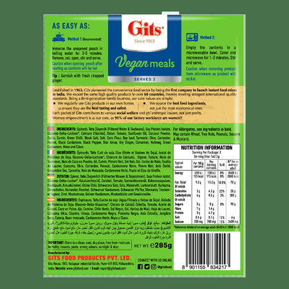 - 285G Palak Paneer (Tofu) RTE
