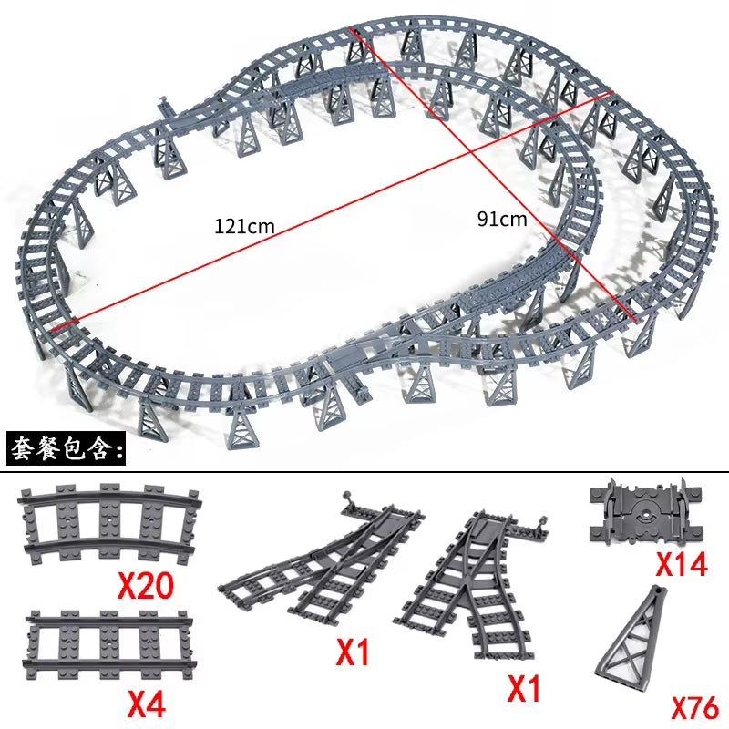 MOC Railroad Bridge Train Track Combination Scene Building Blocks DIY Cross Track Bricks Toys Rail Car Compatible with LEGO