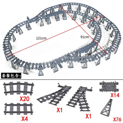 MOC Railroad Bridge Train Track Combination Scene Building Blocks DIY Cross Track Bricks Toys Rail Car Compatible with LEGO