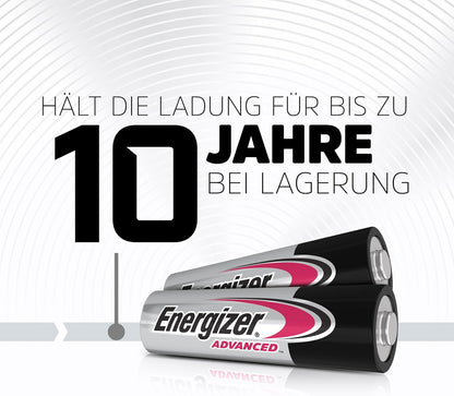Energizer Advanced - AA Batterien (12 Stück) - 1,5V Alkali-Batterien - Leistungsstark Und Langlebig - Made in EU - 100% Plastikfreie Verpackung - 10 Jahre Lagerfähig [Exklusiv Bei Amazon]