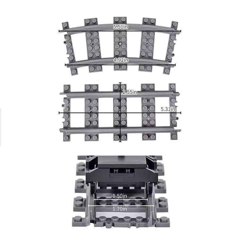 MOC Creative Expert Ideas City Train Tracks Straight Curved Switch Crossings Rails Bricks Building Blocks DIY Toys for Kids Gift