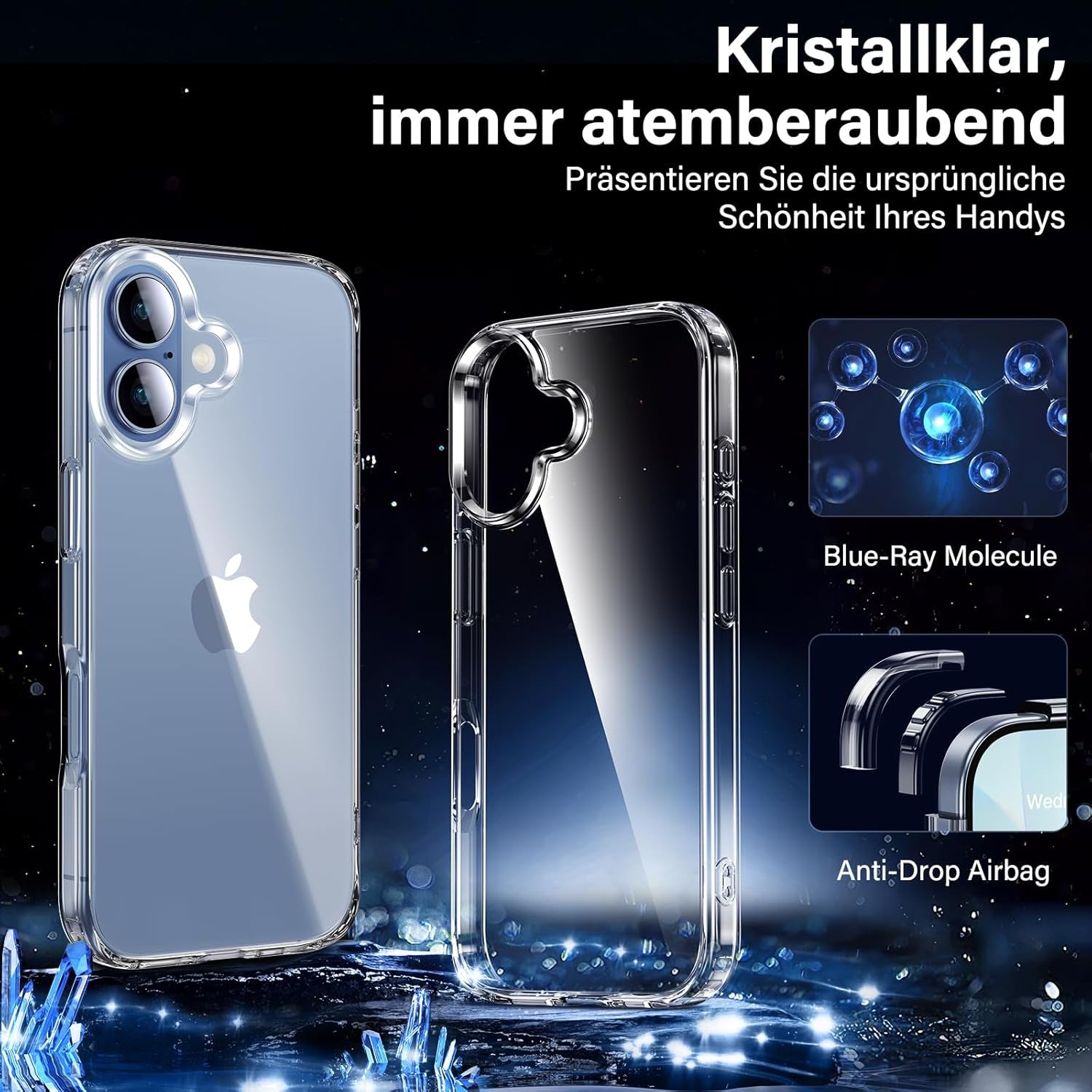Uniqueme Für Iphone 17 Hülle - Handyhülle Für Iphone 17 Case,Rundumschutz Schutzhülle Cover, 1 Handyhülle & 2 Schutzfolie - Transparent