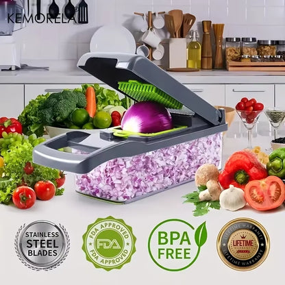 14/16 in 1 Multifunktionaler Gemüsehacker, Zwiebelzerkleinerer, Griff, Lebensmittelrost, Lebensmittelzerkleinerer, Küche, Gemüseschneider, Würfelschneiden