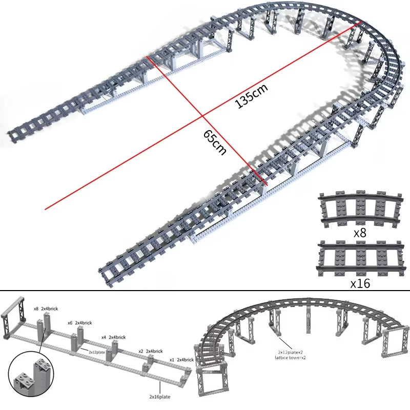 MOC Railroad Bridge Train Track Combination Scene Building Blocks DIY Cross Track Bricks Toys Rail Car Compatible with LEGO
