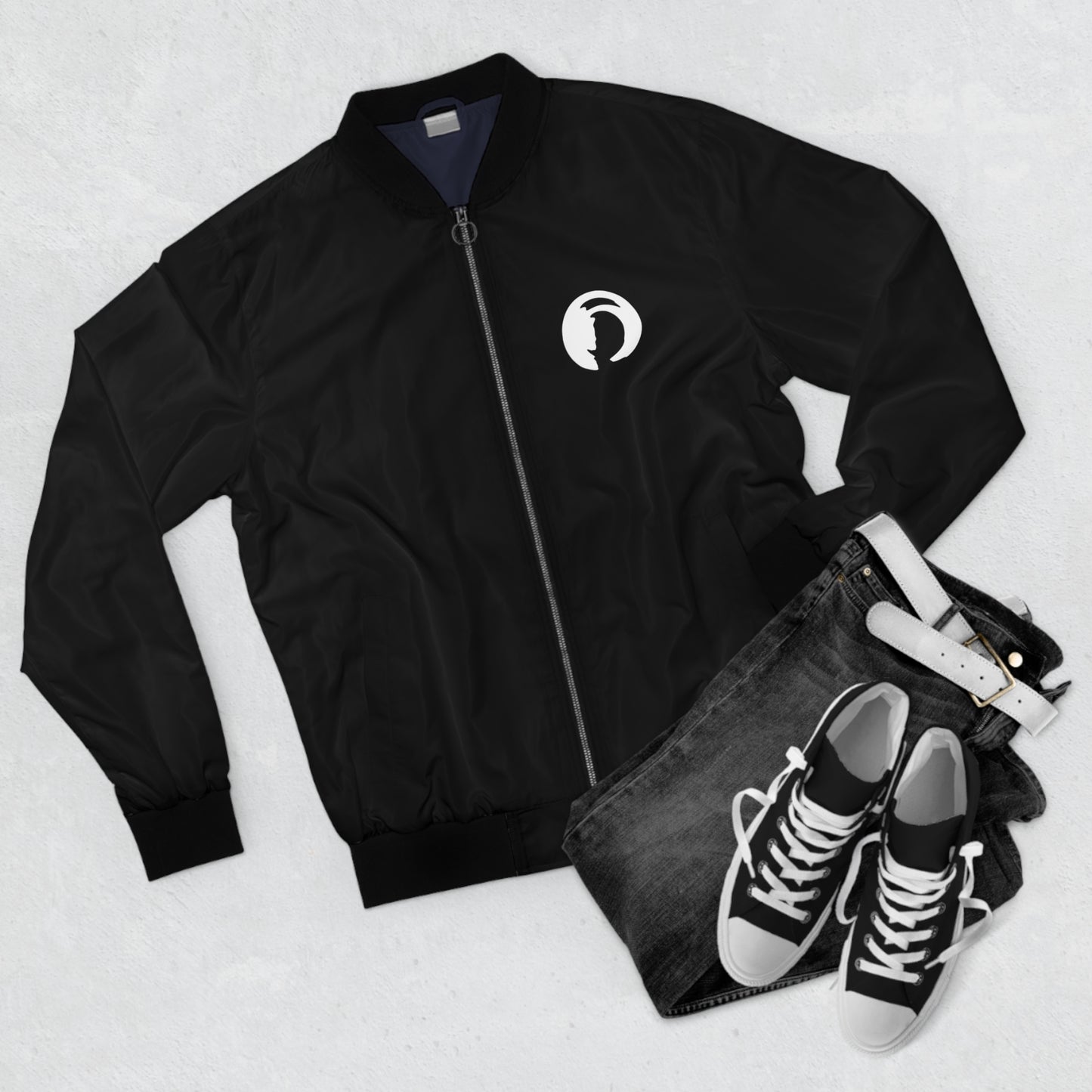 Minimalist White Bomber Jacket with Black Trim