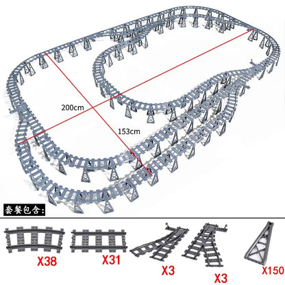MOC Railroad Bridge Train Track Combination Scene Building Blocks DIY Cross Track Bricks Toys Rail Car Compatible with LEGO
