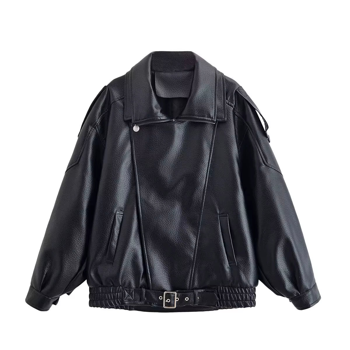 Leder Jacke Für Frauen Casual Solide Lange Sleeve Zipper Pu Leder Mäntel Neue Mode Weibliche Streetwear