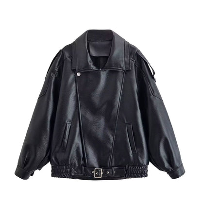 Leder Jacke Für Frauen Casual Solide Lange Sleeve Zipper Pu Leder Mäntel Neue Mode Weibliche Streetwear