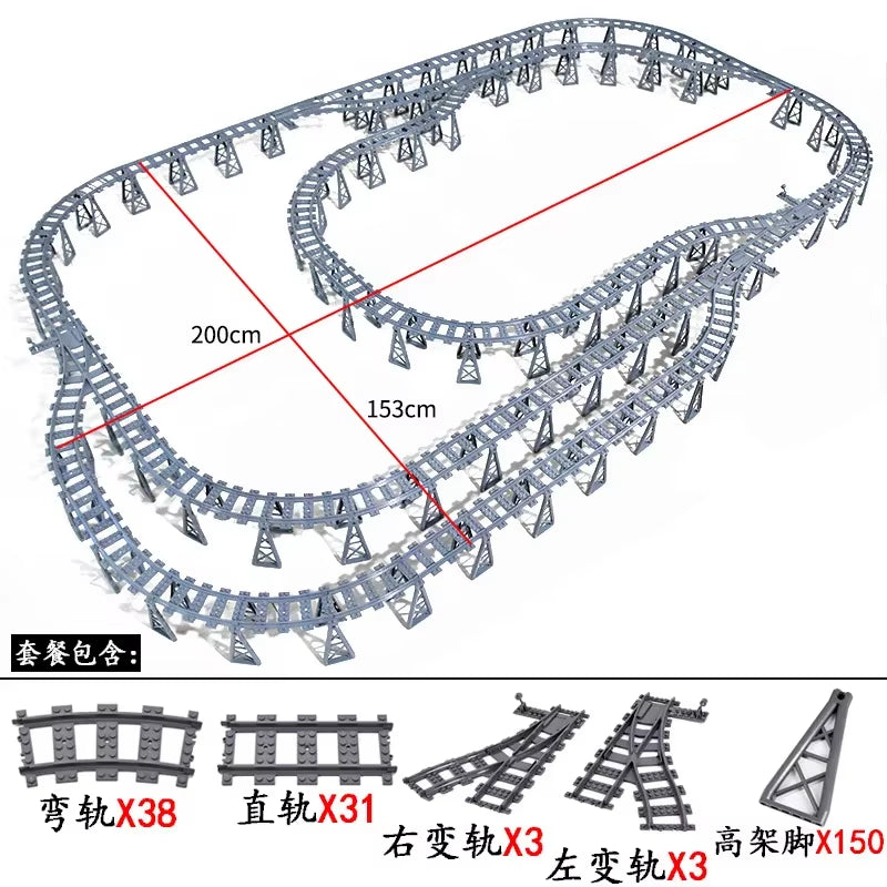 MOC Railroad Bridge Train Track Combination Scene Building Blocks DIY Cross Track Bricks Toys Rail Car Compatible with LEGO