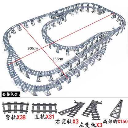 MOC Railroad Bridge Train Track Combination Scene Building Blocks DIY Cross Track Bricks Toys Rail Car Compatible with LEGO
