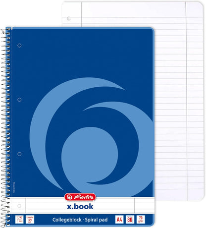 Herlitz Collegeblock X.Book A4, Lineatur 27, 80 Blatt, Rand Innen Und Außen, 5 Stück