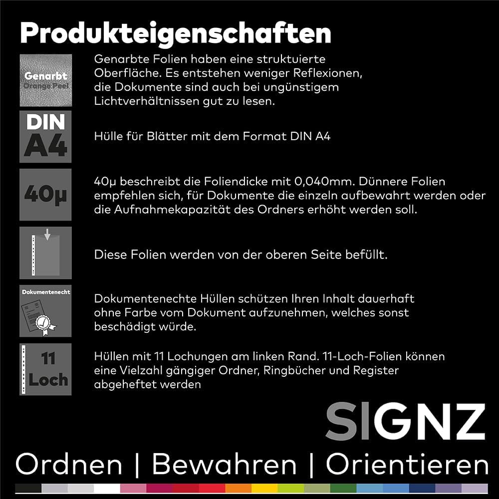 SIGNZ Prospekthüllen (DIN A4, 40 My), 100 Stück
