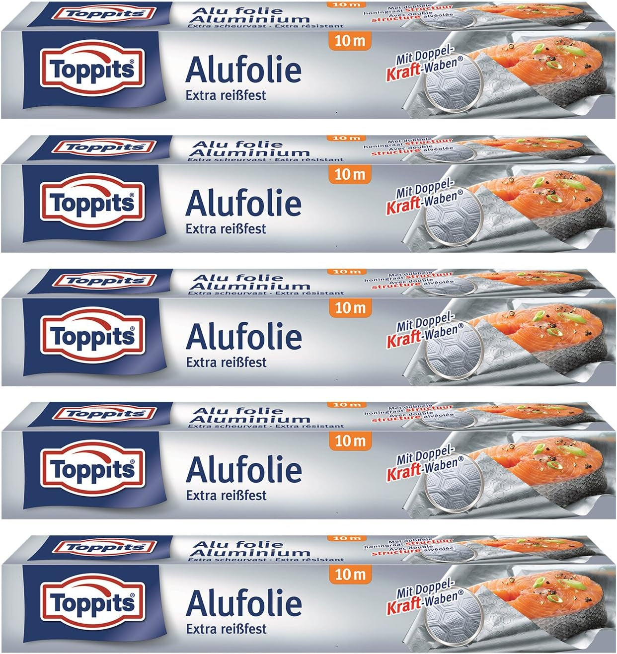 Toppits Alufolie Doppel-Kraft-Waben (10M X 29.5Cm), 5Er Pack (5 X 10 Meter)