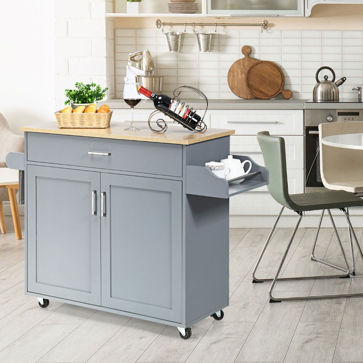 Küchenwagen Mit Handtuchhalter & Gewürzboard & Schublade Kücheninsel Rollbarer Küchenschrank