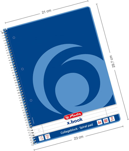 Herlitz Collegeblock X.Book A4, Lineatur 27, 80 Blatt, Rand Innen Und Außen, 5 Stück
