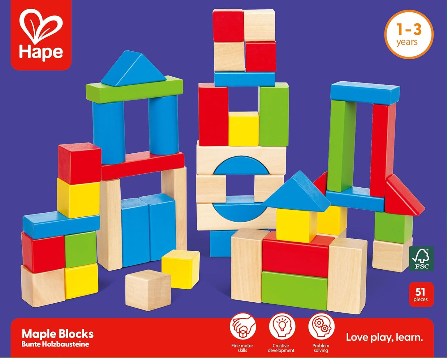 Hape Bunte Holzbausteine – Hochwertiges Holzspielzeug Zum Stapeln