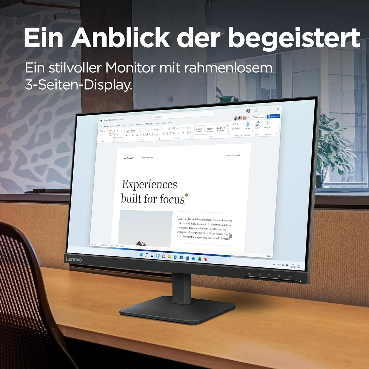 Lenovo L24-4E | 23.8" Full HD WLED Monitor | 1920X1080 | 16:9 | 100 Hz | 4Ms Reaktionszeit | Ips-Panel | HDMI | VGA Anschluss | Entspiegelt | Raven Schwarz | 3 Kg