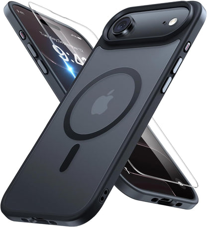 Miracase Für Iphone Air Hülle Für Magsafe[Mit Panzerglas] [TOP Militärschutz & Magnetkraft] Stoßfest Kratzfest Mit Samtiger Haptik Dünn Handyhülle Für Iphone 17 Air Hülle 6,5", Matt-Schwarz