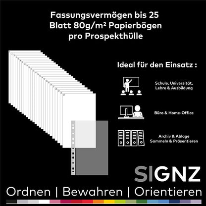SIGNZ Prospekthüllen (DIN A4, 40 My), 100 Stück