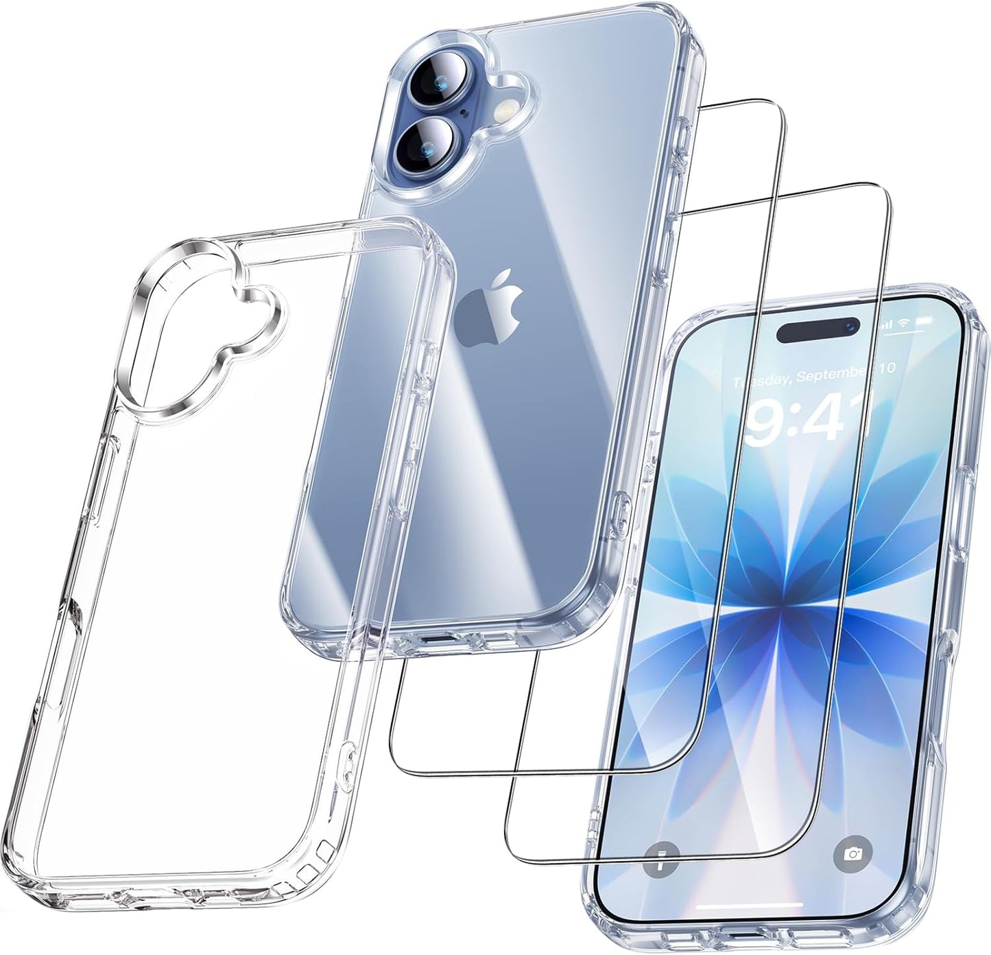 Uniqueme Für Iphone 17 Hülle - Handyhülle Für Iphone 17 Case,Rundumschutz Schutzhülle Cover, 1 Handyhülle & 2 Schutzfolie - Transparent