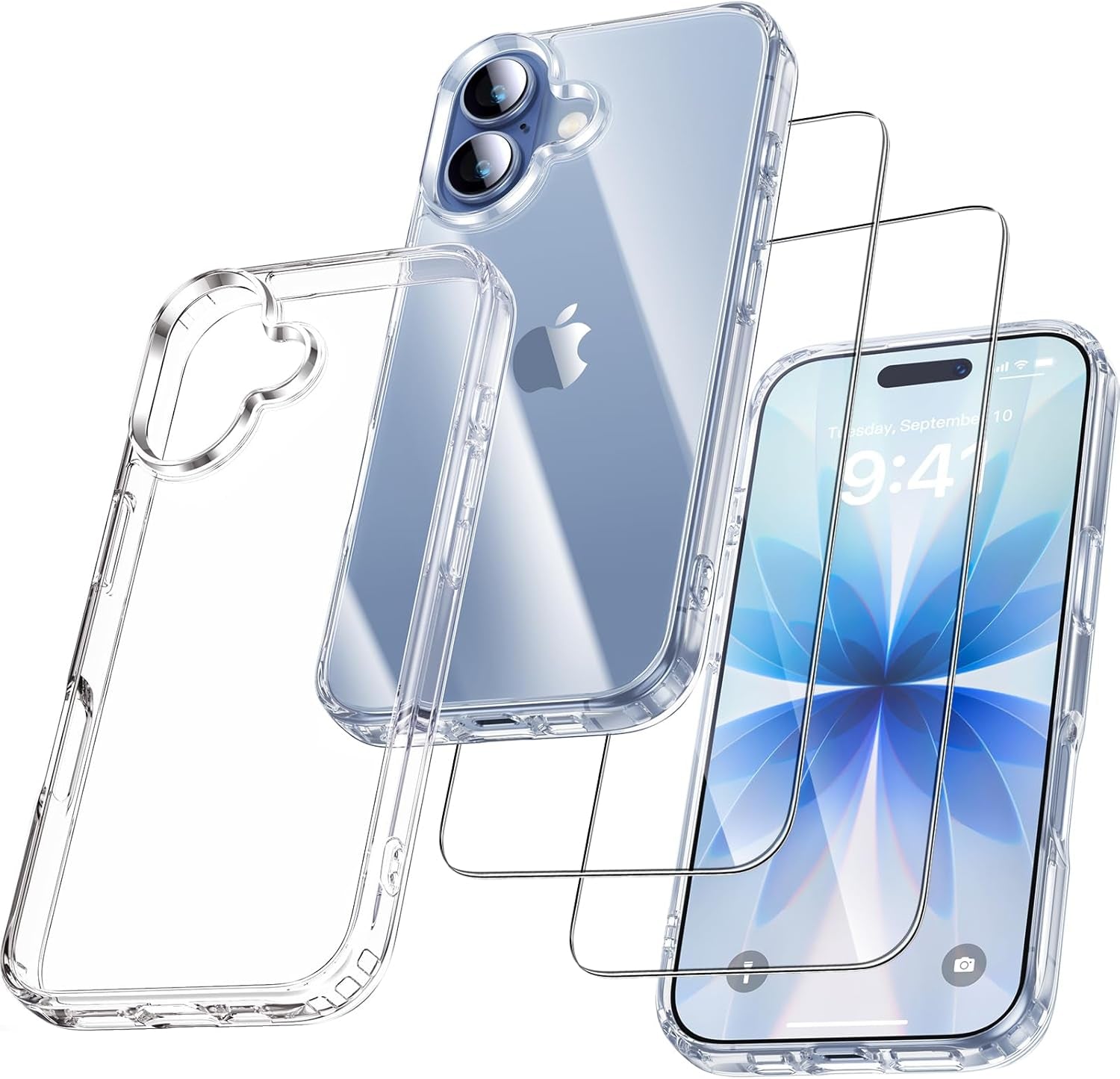 Uniqueme Für Iphone 17 Hülle - Handyhülle Für Iphone 17 Case,Rundumschutz Schutzhülle Cover, 1 Handyhülle & 2 Schutzfolie - Transparent