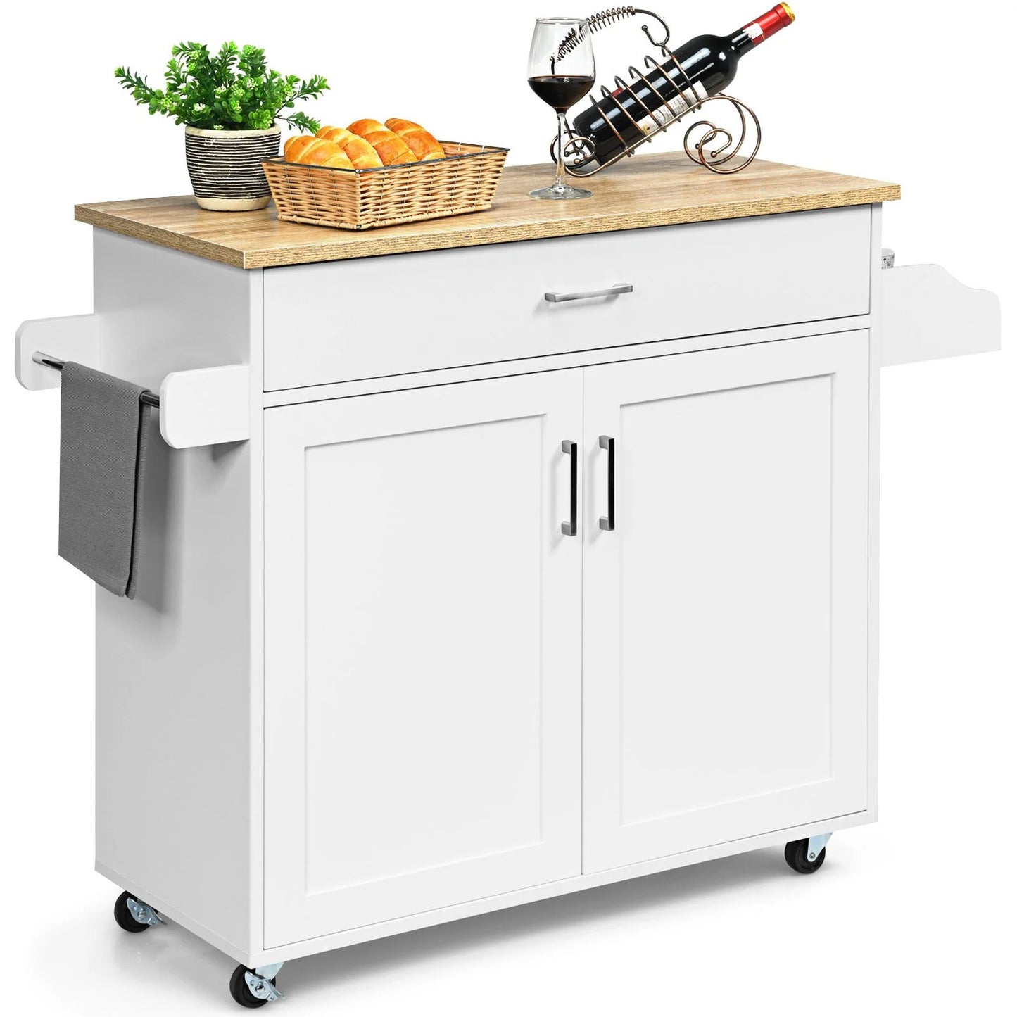 Küchenwagen Mit Handtuchhalter & Gewürzboard & Schublade Kücheninsel Rollbarer Küchenschrank