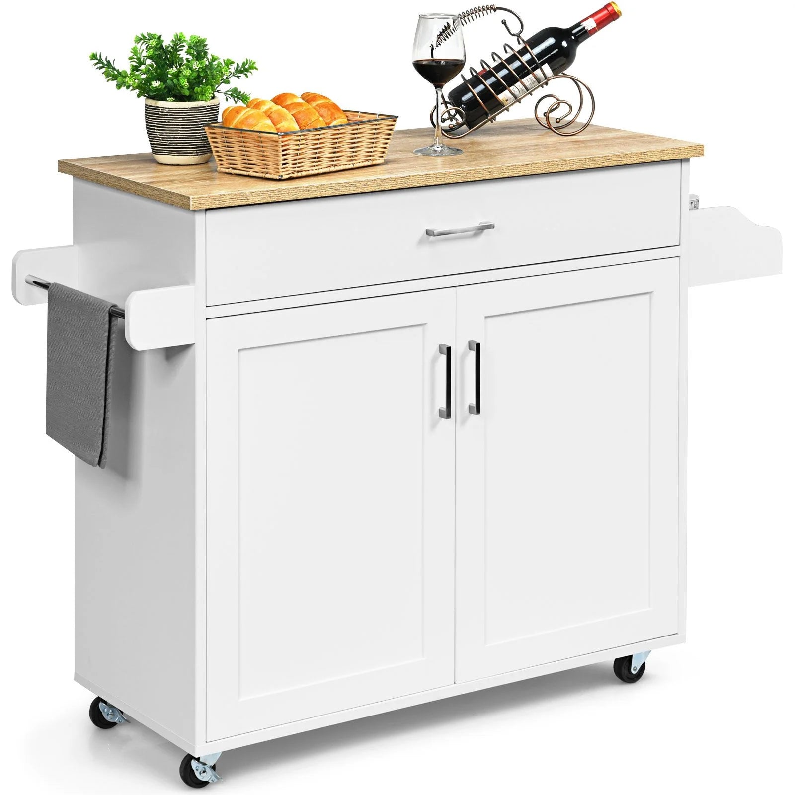Küchenwagen Mit Handtuchhalter & Gewürzboard & Schublade Kücheninsel Rollbarer Küchenschrank
